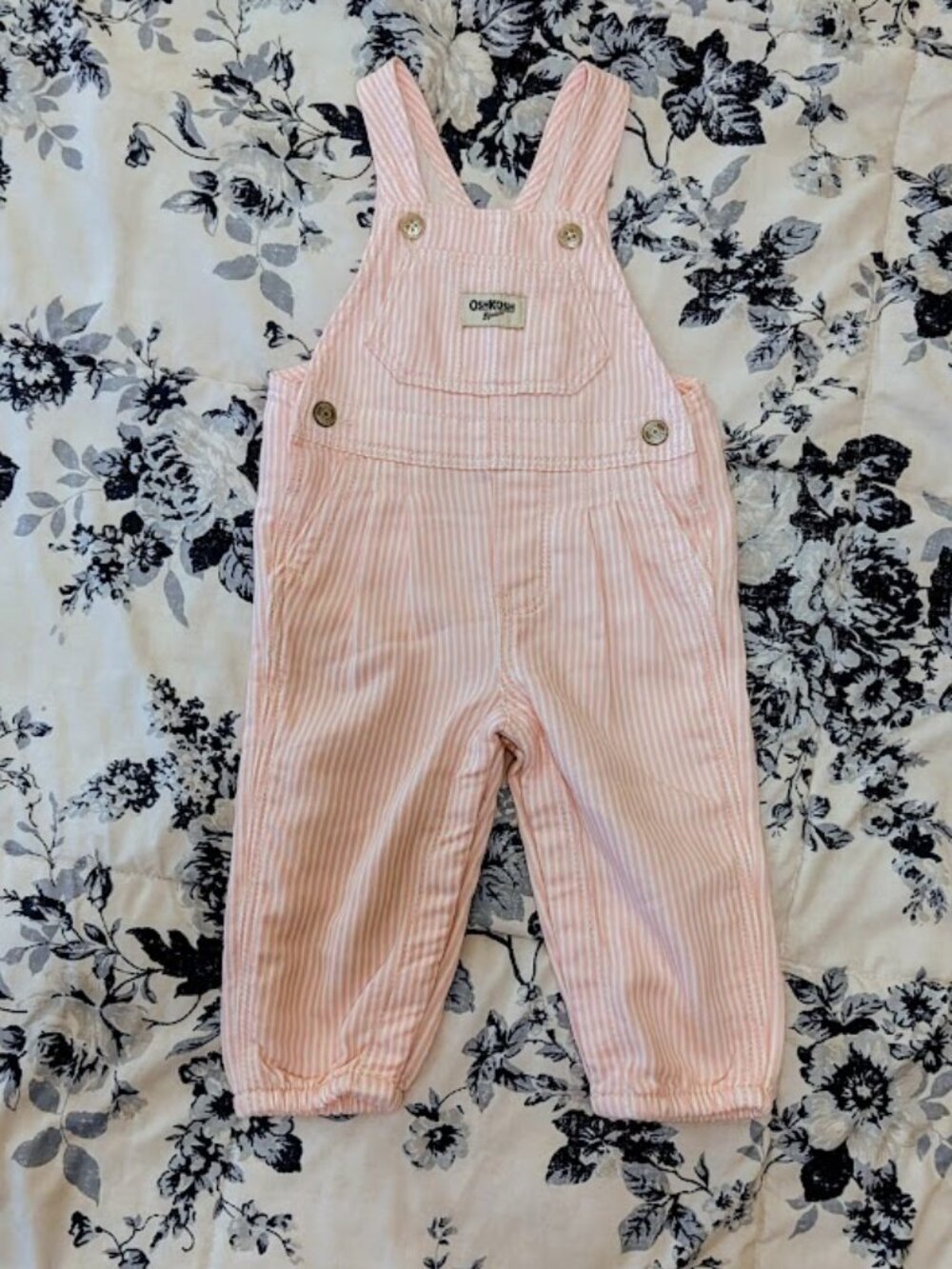 Osh Kosh Seersucker Pink and White Overalls 12 months
